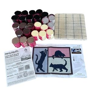 Y2K Mary Maxim Cats Silhouette Rug #2628 Latch Hook Kit 37.5”x26.5” INCOMPLETE